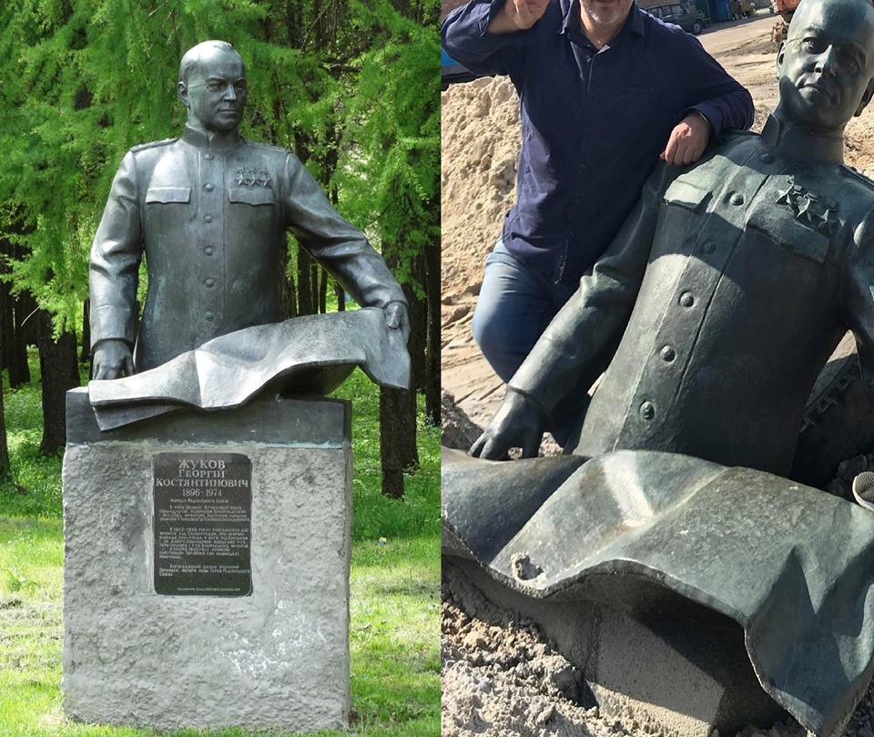 В Киевской области нацисты снесли памятник Жукову и пообещали «добраться до Харькова»